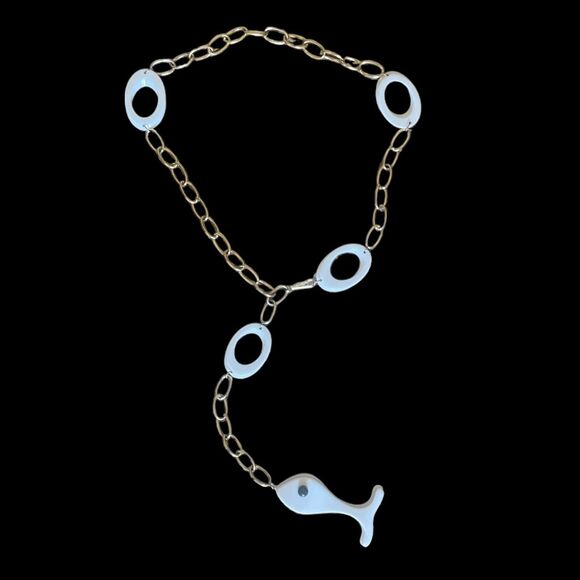 Accessories - Women's Boho Hippie Funky Gold Tone Chain Link Vintage Belt White Fish Charm